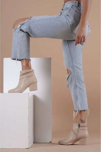KCMN Feles Stripe Stone Λεπτομερείς Γυναικείες Μπότες Tan