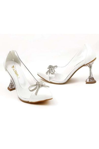 KOCAMANLAR Seribo Cenusareasa 10 Cm Pantofi De Dama Stiletto Transparenti Cu Toc Alb