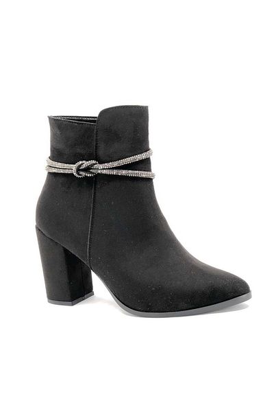 KOCAMANLAR Feles Ankle Knot Stone Cizme de damă clasice decoltate din piele întoarsă neagră