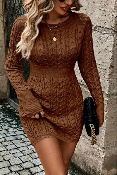 EREN STYLE Πλεκτό φόρεμα & πουλόβερ με πλεκτά μαλλιά στη μέση (90cm)