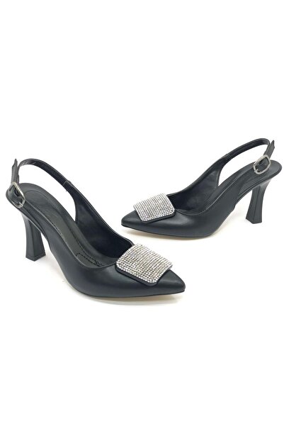 KOCAMANLAR Чорні туфлі на шпильках - з камінцем на ремінці, відкрита п'ята