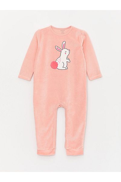 LC Waikiki Lcwk Baby-Overall aus Samt mit Rundhalsausschnitt und Stickereidetails (0–12 Monate, ohne Stiefeletten).