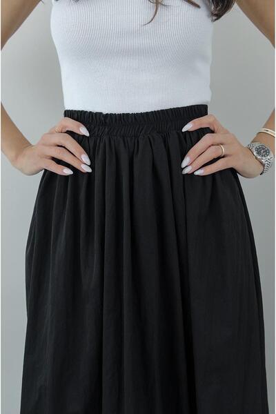 Havoş Parachute Fabric Black Balloon Skirt - Elastic Waist