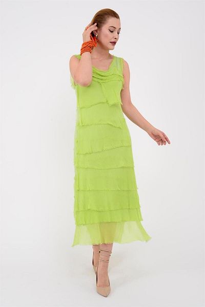 Bohem Stil Rochie din mătase, fără mâneci, cu straturi subțiri, mărimea 2 italiană
