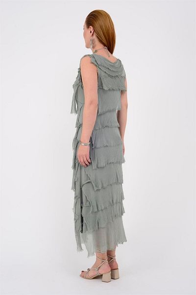 Bohem Stil Rochie din mătase, fără mâneci, cu straturi subțiri, mărimea 2 italiană