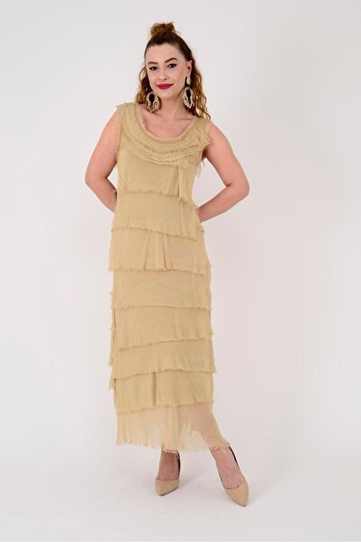 Bohem Stil Italiană 2 Beden Ince Gösteren Kat Kat Kolsuz Ipek Elbise