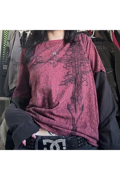 Köstebek Бордовий вінтажний смугастий антрацитовий античний крос-кібер-гранж тонкий світшот