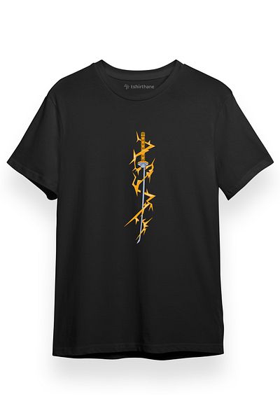 Tshirthane Demon Slayer Anime Demon Killer Thunder Katana Μαύρο κοντομάνικο ανδρικό μπλουζάκι
