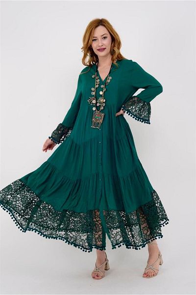 Bohem Stil Rochie lungă cu dantelă cu pompon