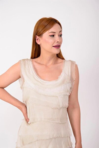 Bohem Stil Μίνι μεταξωτό φόρεμα με στρώσεις