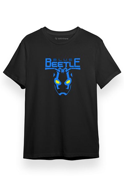 Tshirthane Blue Beetle Logo Μαύρο κοντομάνικο ανδρικό μπλουζάκι