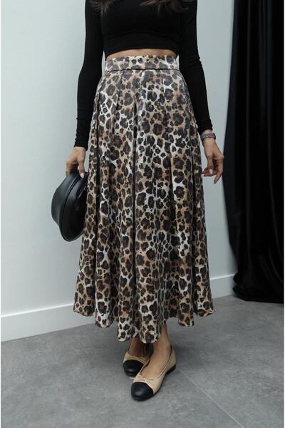 Havoş Leopard Patterned Pleat Detailed Flared Skirt