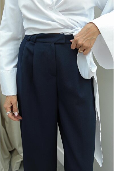 Havoş Lacivert Pleated Palazzo Pantolon