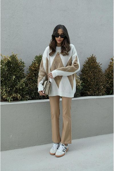Havoş Beige Side Zipper Leather Trousers