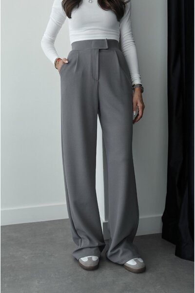 Havoş Gray Senta Velcro Closure Palazzo Pants