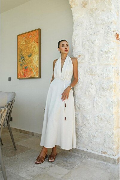 Havoş Hanne Λινά Μικτό Φυσικό Φόρεμα