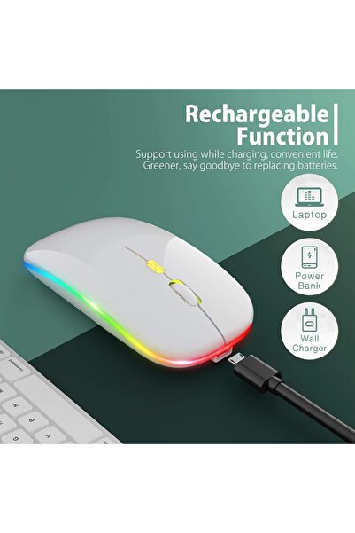 Blackbird Game Center Blic Bwm6 Beyaz RGB Şarjlı Kablosuz 1600DPI Işıklı Kablosuz Sessiz Mouse