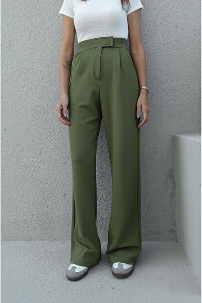 Havoş Khaki Senta Velcro Closure Palazzo Pants