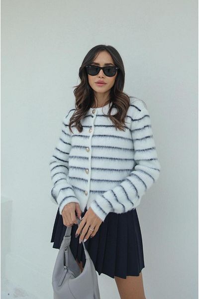 Havoş Ecru Navy Blue Striped Ribbed Cardigan