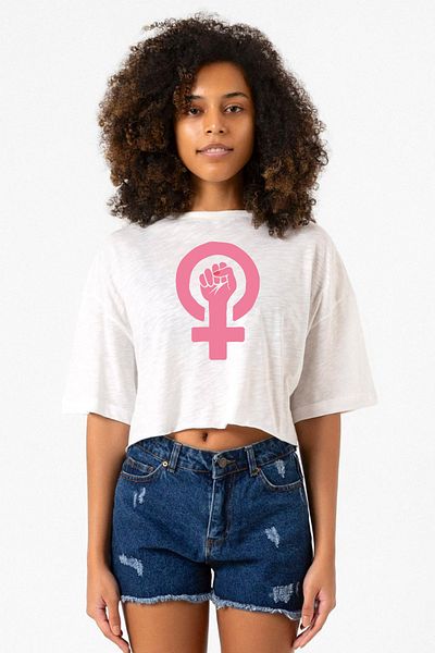 Tshirthane White Melted Women's Crop T-Shirt - Pink Venus Symbol Hand