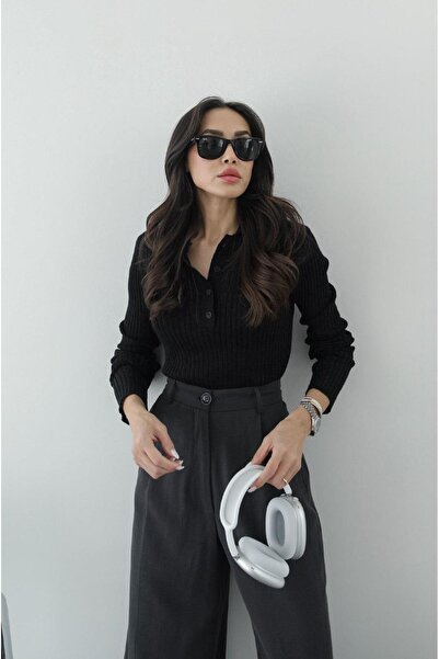 Havoş Černá polo průhledná halenka