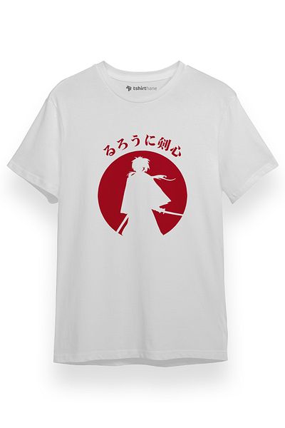 Tshirthane Ανδρικό μπλουζάκι Rurouni Kenshin Silhouette Λευκό κοντομάνικο