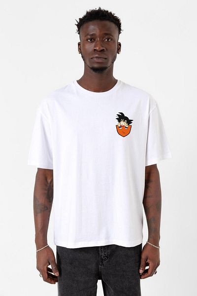 Tshirthane Dragon Ball Z Anime Logo White Men's Bicycle Collar T-shirt