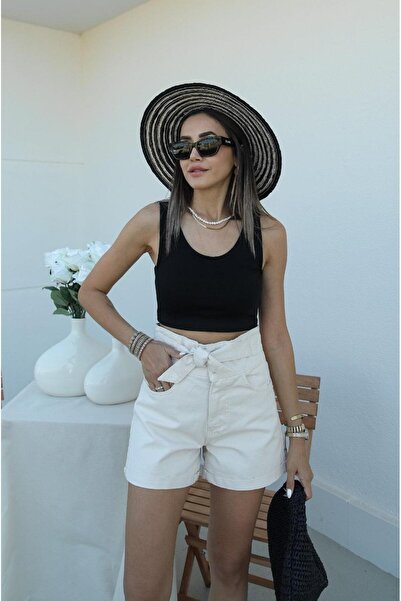 Havoş Paola Μαύρο Κροπ Τοπ με Χοντρά Λουράκια