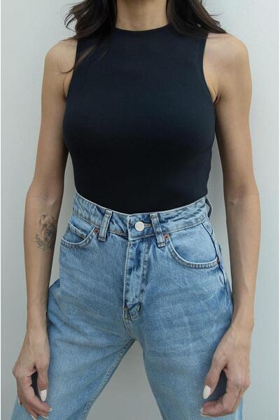 Havoş Navy Blue Halter Neck Corded Tank Top