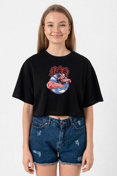 Tshirthane Dragon Ball Z Anime Tao Pai Pai Express Black Women's Crop T-shirt