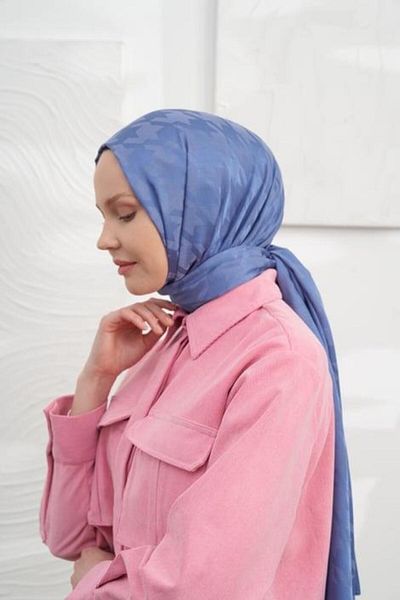 ARMANDA Σάλι Indigo Jacquard - Μοτίβο Houndstooth