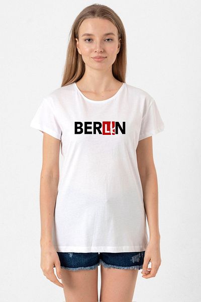 Tshirthane La Casa De Papel Berlin - White Women's Bicycle Collar T-Shirt