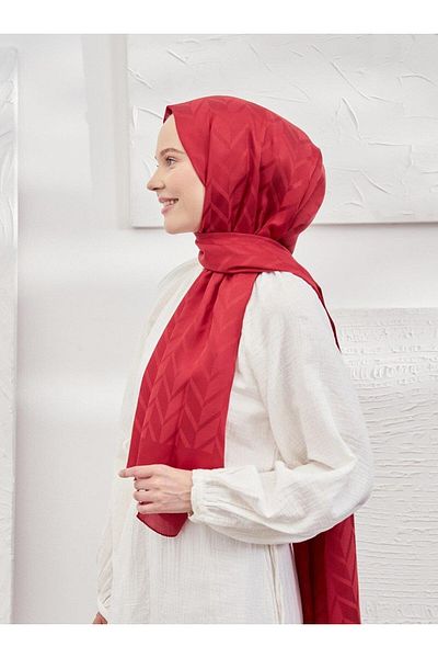 ARMANDA Zigzag Patterned Jacquard Red Shawl