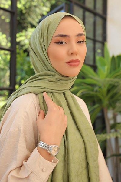 Silk Home Olinda Shawl - Wave Pattern - Oil Green
