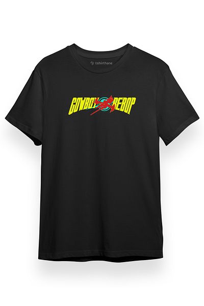 Tshirthane Cowboy Bebop Letter Logo Μαύρο κοντομάνικο ανδρικό μπλουζάκι