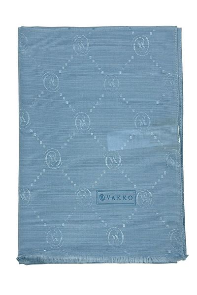 Vakko Μεταλλικό Μπλε Βαμβακερό Μεταξωτό Σάλι - Μονόγραμμα