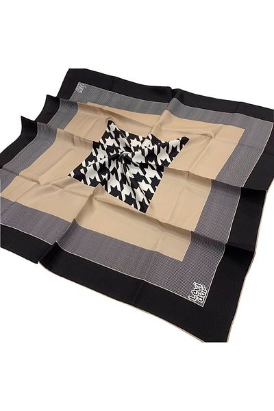 Levidor Μεταξωτό κασκόλ Twill - Μοτίβο Houndstooth - Μπεζ