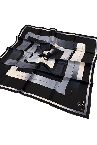 Vissona Μεταξωτό κασκόλ Twill - 16463 - 0001-0028 Μαύρο Γκρι