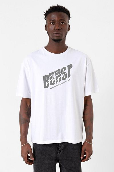 Tshirthane Mr Beast Make The World White Ανδρικό μπλουζάκι Oversize