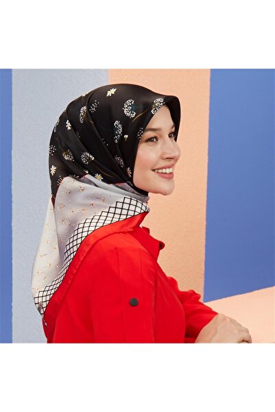 Armine İpek Eşarp Nostalji - 8517-09 Siyah Kırmızı Twill