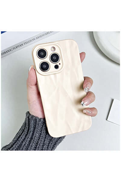 Zebana Apple iPhone 15 Pro Max Uyumlu Kılıf Zebana Soft Wrink Silikon Kılıf Bej