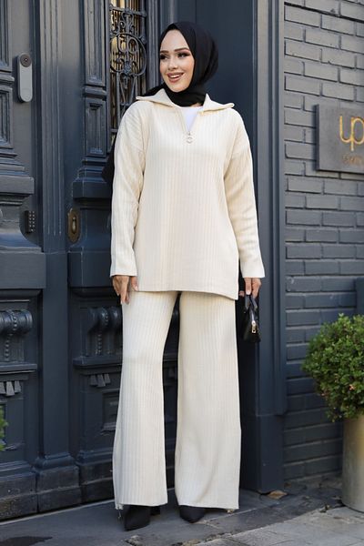 Neva Style طقم تريكو محبوك باللون الكريمي - 10254KR