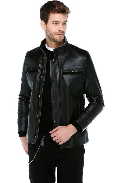 Dericlub E1081 Μοντέλο Ανδρικό Παλτό από Γνήσιο Δερμάτινο Μαύρο