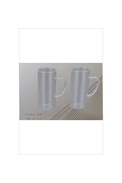 Paçi 2-Piece Borosilicate Heat Resistant Thermicylic Thin Glass Handled Long Mug 380 ml Cup (WITH GLASS PIPET GIFT)
