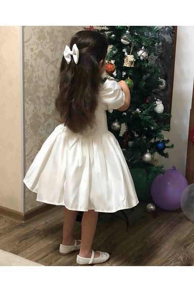 ELLUSSİ Girl's Cream Flared Fluffy Dress