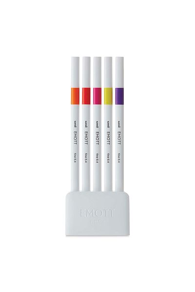 Uni Posca Uniball Emott 5-Piece Acrylic Tip Drawing Pen Set - 0.4mm, Warm Colors / Pem-sy-5c-no:2