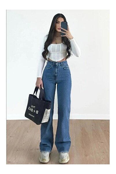 BEES JEANS Christian 90's μεσαίο μπλε Palazzo φαρδύ τζιν παντελόνι με σούπερ ...