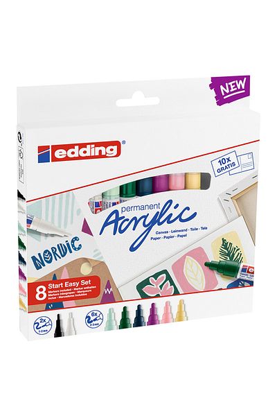 Edding Permanent Acrylic Pen 8 Colors Acrylic Easy Starter Set Nordic 899