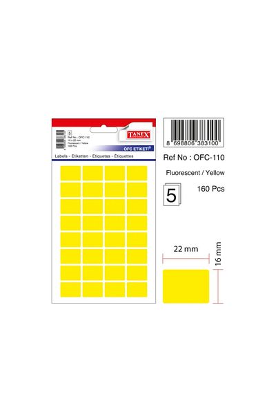 Tanex Ofc-110 Yellow 16x22 Mm Office Label