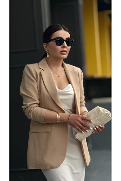 Oslove Taş Pamuk Keten Tek Düğme Blazer Ceket